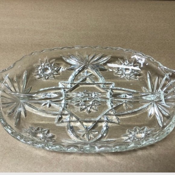Other - Rare Vintage Clear Carved Glass Pickle, Condiment or Serving Dish.